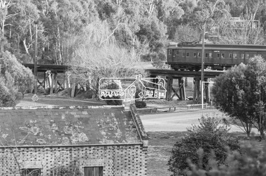 Photograph, George Coop, Tait (Red Rattler) train crossing Eltham Railway Trestle Bridge, c.October 1982, 1982