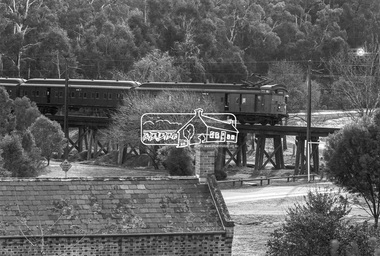 Photograph, George Coop, Tait (Red Rattler) train crossing Eltham Railway Trestle Bridge, c.October 1982, 1982