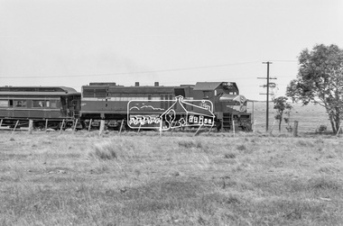 Photograph, George Coop, The Train of Knowledge, hauled by an X-class diesel locomotive, X48, near Ballan, c.October 1982, 1982