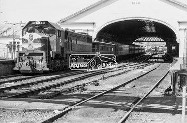 Photograph, George Coop, The Train of Knowledge, hauled by an X-class diesel locomotive, X48, Ballarat Railway Station, c.October 1982, 1982