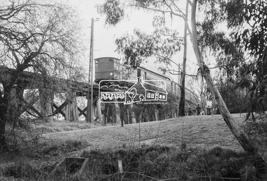 Photograph, George Coop, Vintage train excursion hauled by steam locomotive K-190 crossing the Eltham Railway Trestle Bridge, 3 July 1983, 1983