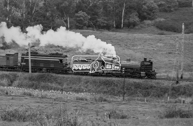 Photograph, George Coop, Vintage train excursion hauled by steam locomotive K-190 en route to Hurstbridge near the level crossing at Allendale Road, Eltham, 3 July 1983, 1983