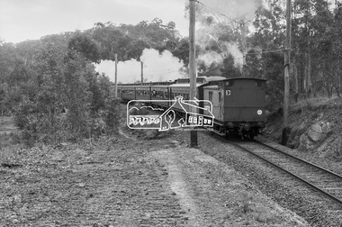 Photograph, George Coop, Vintage train excursion hauled by steam locomotive K-190 en route to Hurstbridge near the level crossing at Allendale Road, Eltham, 3 July 1983, 1983