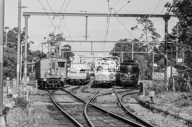 Photograph, George Coop, Four generations of electric trains at Eltham Railway Station, 17 July 1983, 1983