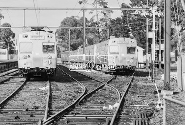 Photograph, George Coop, Hitachi electric trains at Eltham Railway Station, 21 August 1983, 1983