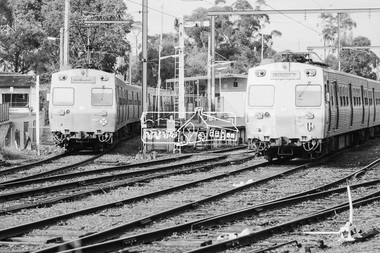 Photograph, George Coop, Hitachi electric trains at Eltham Railway Station, 21 August 1983, 1983
