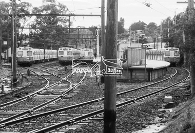 Photograph, George Coop, Hitachi electric trains at Eltham Railway Station, 21 August 1983, 1983