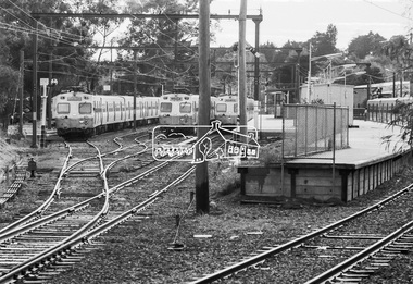 Photograph, George Coop, Hitachi electric trains at Eltham Railway Station, 21 August 1983, 1983