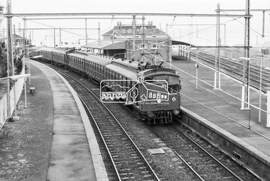 Photograph, George Coop, St Kilda bound (Red Rattler) Tait train at Brighton Beach Railway Station, 22 August 1983, 1983