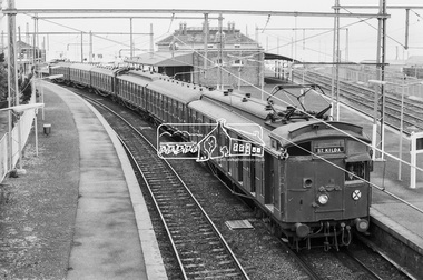 Photograph, George Coop, St Kilda bound (Red Rattler) Tait train at Brighton Beach Railway Station, 22 August 1983, 1983