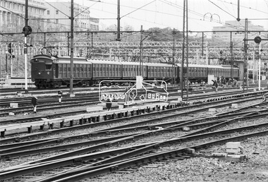 Photograph, Gowrie bound Red Rattler Tait train, Flinders Street Railway Yard, 22 August 1983, 1983