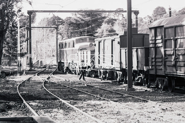 Photograph, George Coop, Victorian Railways electric locomotive L1159 at Eltham Railway Station, 23 August 1983, 1983