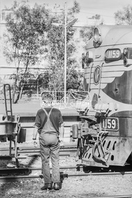 Photograph, George Coop, Victorian Railways electric locomotive L1159 at Eltham Railway Station, 23 August 1983, 1983