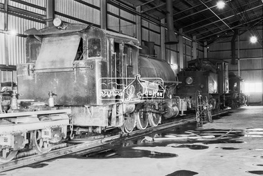 Photograph, George Coop, No. 4 locomotive, a Vulcan Iron Works  0-6-0SToc in the workshop,  Fyansford Cement Works Railway, c.Feb. 1964