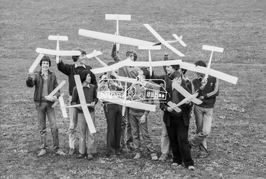 Photograph, George Coop, Balsa wood model airplane construction class, Nunawading High School, Canterbury Road, c.August 1983, 1983