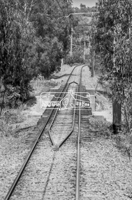 Photograph, George Coop, Derailment guard rails on the Hurstbridge line as the track crosses the Diamond Creek just north of Allendale Road, Diamond Creek, 6 December 1980, 1980