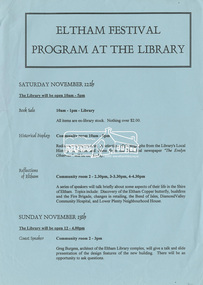 Document, Eltham Festival program at the Library, 12-13 November, 1988