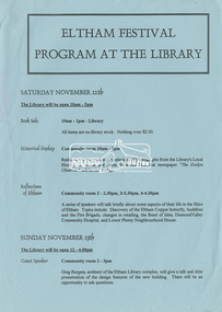 Document, Eltham Festival program at the Library, 12-13 November, 1988, 1988