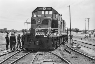 Photograph, Wheat train derailment near the yards of Dunolly Railway Station, Dunolly, Victoria, c.1983, 1983