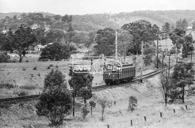 Photograph, Single Motor Carriage (Red Rattler) Tait train on its way to Hurstbridge, near Wattletree Road, Eltham North, c.1970, 1970