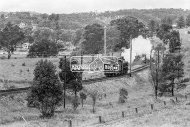 Photograph, Steam locomotive D-639 Vintage train excursion, Hurstbridge to Eltham, near Wattletree Road, Eltham North, c.1970, 1970