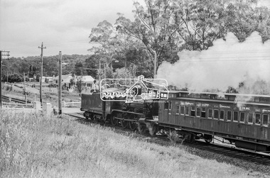 Photograph, Steam locomotive D-639 Vintage train excursion bound for Eltham at the Wattletree Road level crossing, Eltham, c.1970, 1970