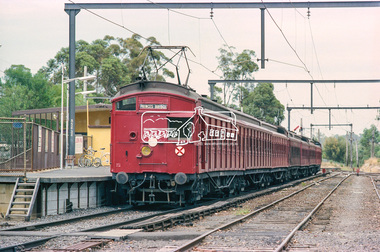 Photograph, George Coop, A Tait (Red Rattler) train bound for Princes Bridge at Eltham Railway Station, c. March 1981, c. March 1981