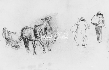 Photograph, Pencil drawing from a sketch book by Walter Withers, 1971
