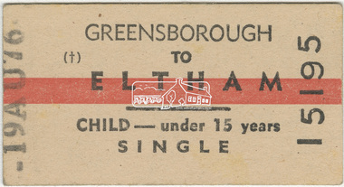 Ticket, Train ticket, Child - Single, No. 15195, Greensborough to Eltham, 19 August 1976, 19 Aug 1976