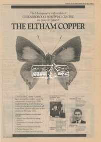 Newsclipping, The Management and retailers of Greensborough Shopping Centre are proud to present: The Eltham Copper, Diamond Valley News, 21 July 1987, p13, 21 Jul 1987
