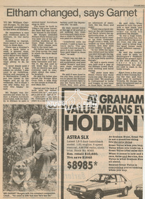 Newsclipping, Eltham changed, says Garnet, Diamond Valley News, 1987c