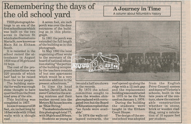 Newsclipping, Remembering the days of the old school yard, A Journey in Time, A column about Nillumbik's history, Nillumbik Mail, 2001, 2001