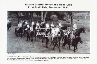 Photograph, Eltham District Horse and Pony Club, First Trail Ride, December 1953, Dec 1953