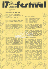 Document, Parade Details and Entry form, 17th Eltham Community Festival, 6-10 November 1991, Nov 1991