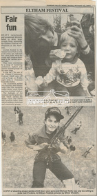 Newspaper clipping, Eltham Festival; Fair fun, Diamond Valley News, 12 November 1991, Nov 1991