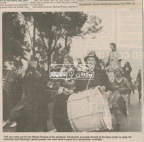 Newspaper clipping, Photograph of 1994 Eltham Festival Parade, Diamond Valley News, 16 November 1994, p3, 1994