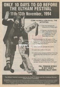 Newspaper clipping, Only 10 days to go before the Eltham Festival 11th-13th November, 1994, Diamond Valley News, 2 November 1994, p24, 1994
