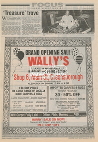 Newspaper clipping, 'Treasure' trove, Focus on Business of the Week, Diamond Valley News, 2 November 1994, p23, 1994