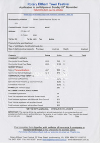 Letter, Application Form, 2005 Rotary Eltham Town Festival to be held 20 November 2005, 2005
