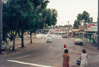 Photograph, Looking north along Main Road at Dudley Street, Eltham, c.February 1968, 1968