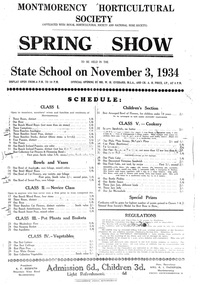 Document, Montmorency Horticultural Society Spring Show to be held in the State School on November 3, 1934, 1934