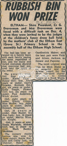 Newspaper clipping, Rubbish bin won prize, Diamond Valley News, c.1971
