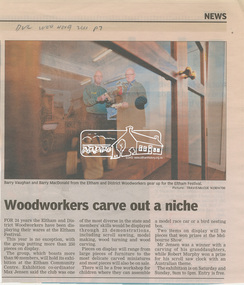 Newspaper clipping, Woodworkers carve out a niche, Diamond Valley Leader, 9 November 2011, p7, 2011