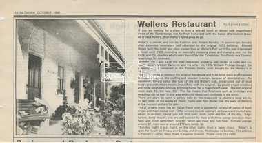 Newsclipping, Wellers Restaurant by Lynne Hillier, Network, October 1988, p14, 1988