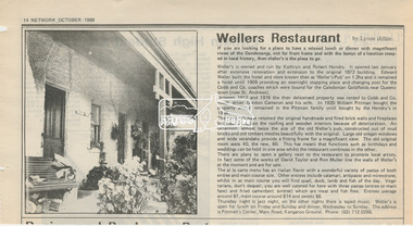 Newsclipping, Wellers Restaurant by Lynne Hillier, Network, October 1988, p14, 1988