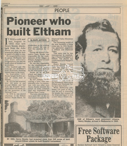Newsclipping, Pioneer who built Eltham by Mark Jackson, Diamond Valley News, 1992, 1992