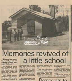 Newsclipping, Memories revived of a little school; publication unk, 1992c