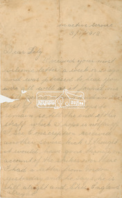 Letter, Letter to Lily Howard (page 1 only) from unknown serviceman, 3 January 1918, 1918