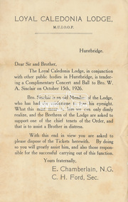 Flyer, Loyal Caledonia Lodge M.U.I.O.O.F. Fundraiser, Hurstbridge, 1926