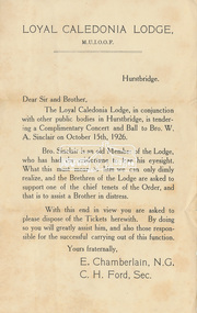 Flyer, Loyal Caledonia Lodge M.U.I.O.O.F. Fundraiser, Hurstbridge, 1926, 1926